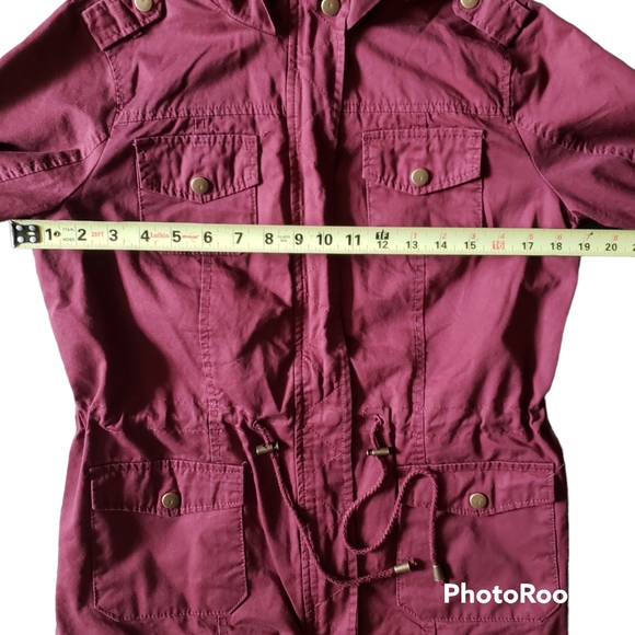 Outer Edge Purple Plum Utility Canvas Jacket with Drawsting Hoodie Size Medium - Picture 4 of 9
